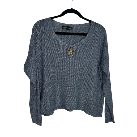 Flora Ashley Slouchy Knit Gold Star Oversized Sweater Top Size XS - Picture 2 of 11